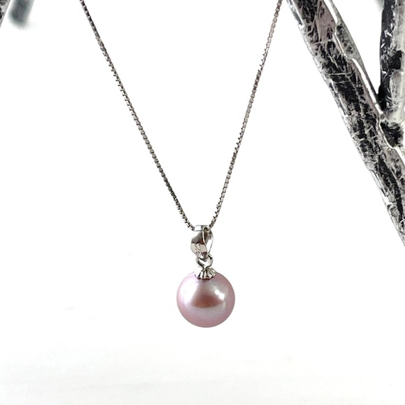 Real Round 3A Purple Freshwater Pearl Pendant 925 Sterling Silver Necklace - Picture 10 of 14